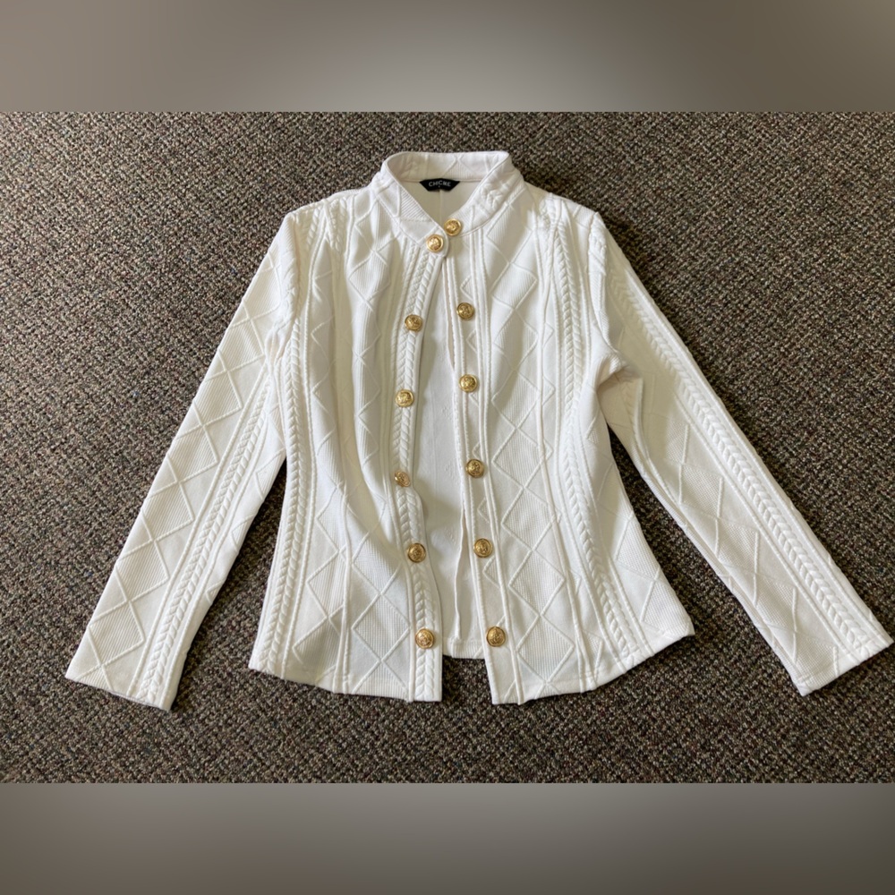 Chicme Brand White Womens Size Large Cardigan with Accent Buttons, long sleeves